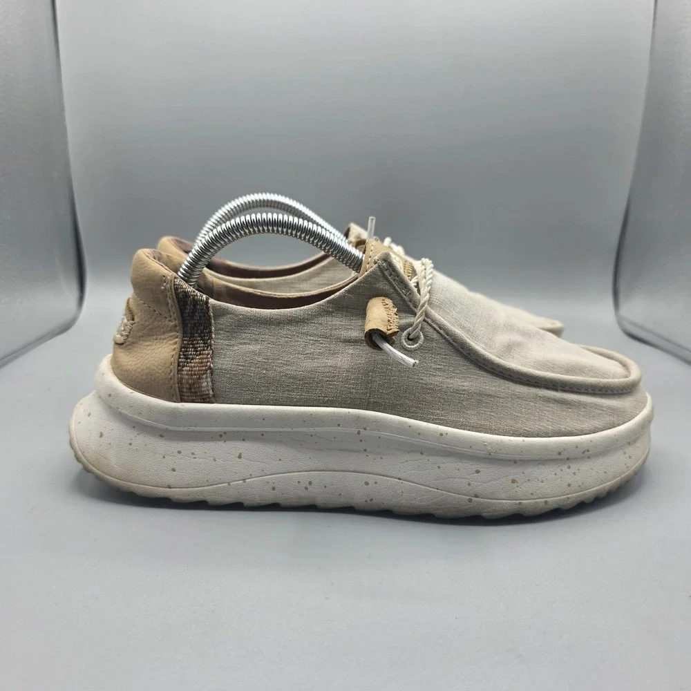 Hey Dude Wendy Peak Shoes Womens 7 Beige Platform‎ Woven Loafer Slip On
